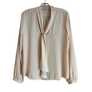 Women's Ann Taylor Loft LS Light Pink V-Neck Blouse with Tie Front, Sz Sm., EUC